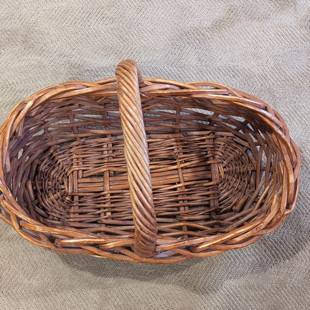 Vintage Large French Basket Woven Wicker Rattan Flower Herb Gathering